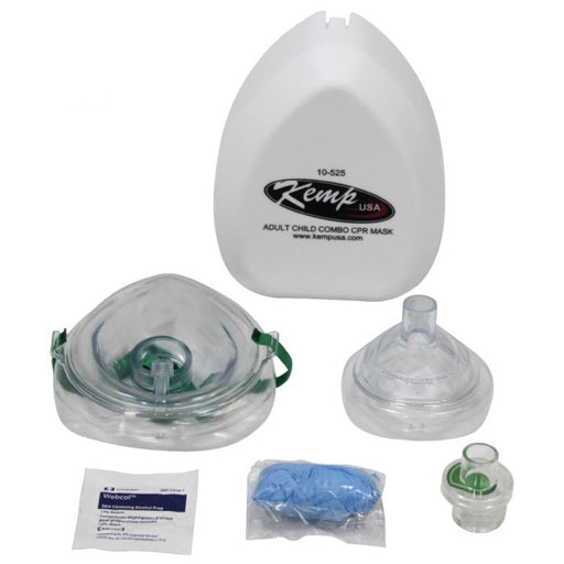 Kemp USA CPR Mask Adult & Child Combo With Gloves & Wipe In Hard Case