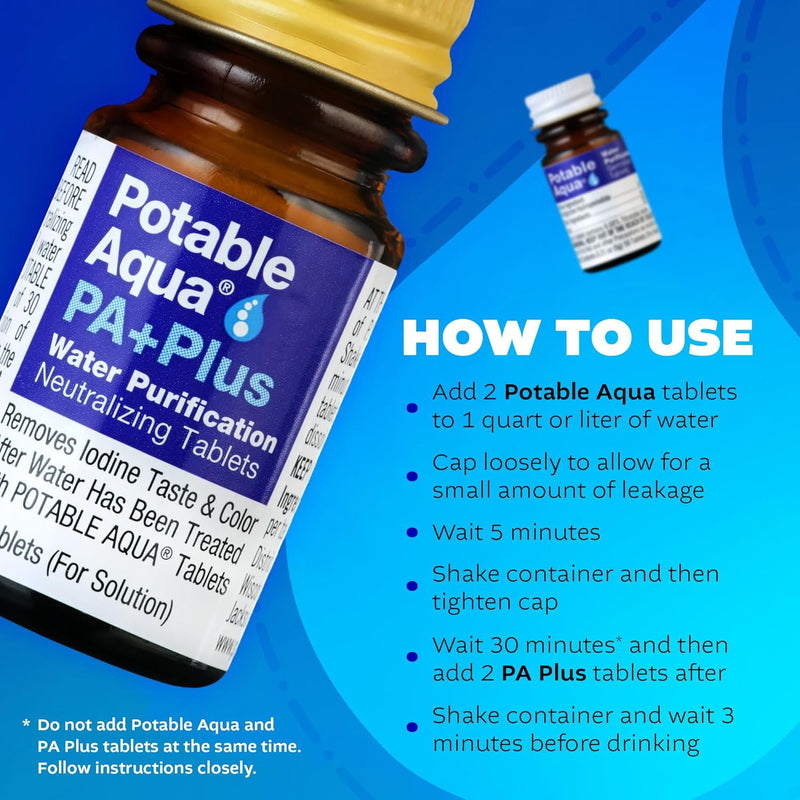 Potable Aqua P.A. Plus 2-Step Water Treatment | Iodine Tablets