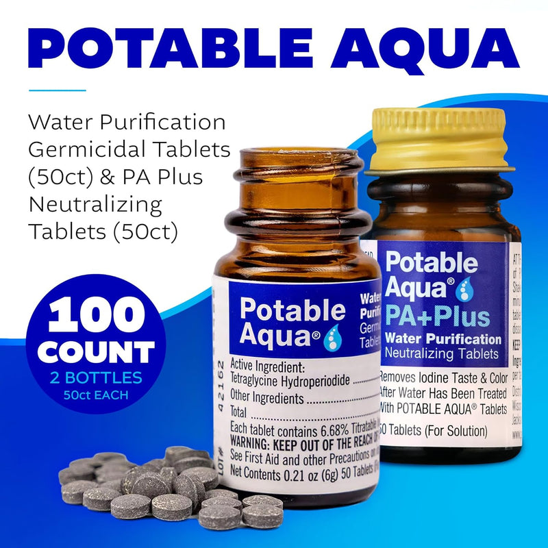Potable Aqua P.A. Plus 2-Step Water Treatment | Iodine Tablets