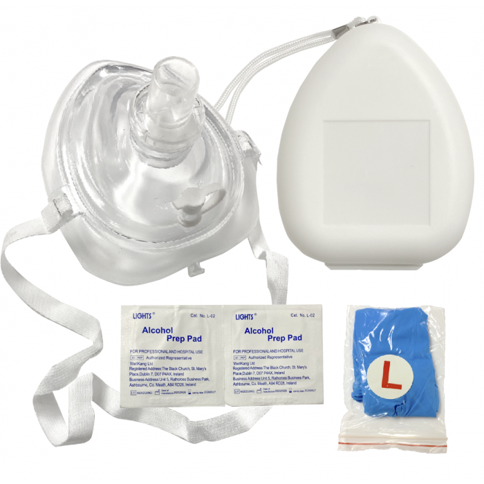 Ambu CPR Mask With O2 Inlet, Headstrap, Gloves, And Wipes, Blank No Logo