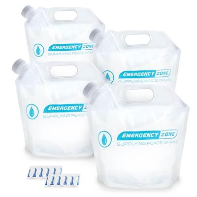 Four 4L Water Pouches with 20 Aquatabs (2 strips of 10) - Emergency Zone