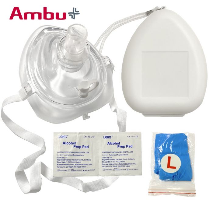 Ambu CPR Mask With O2 Inlet, Headstrap, Gloves, And Wipes, Blank No Logo