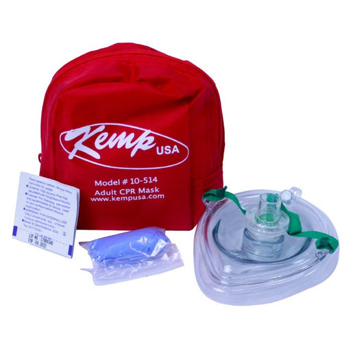 Kemp USA CPR Mask With O2 Inlet, Headstrap, Gloves, And Wipes In Soft Case Pouch