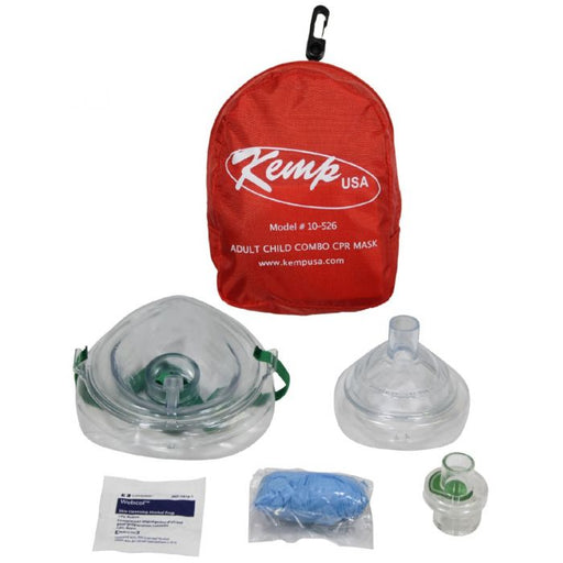 Kemp USA CPR Mask Adult & Child Combo With Gloves & Wipe In Soft Case Pouch