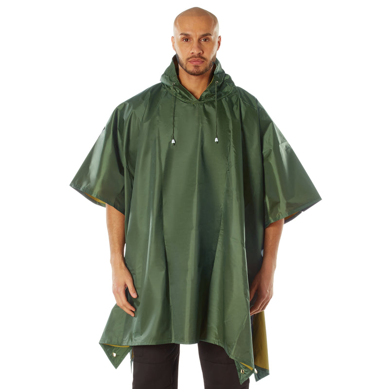 Rothco Reversible Rubberized Poncho | OD Green to Yellow