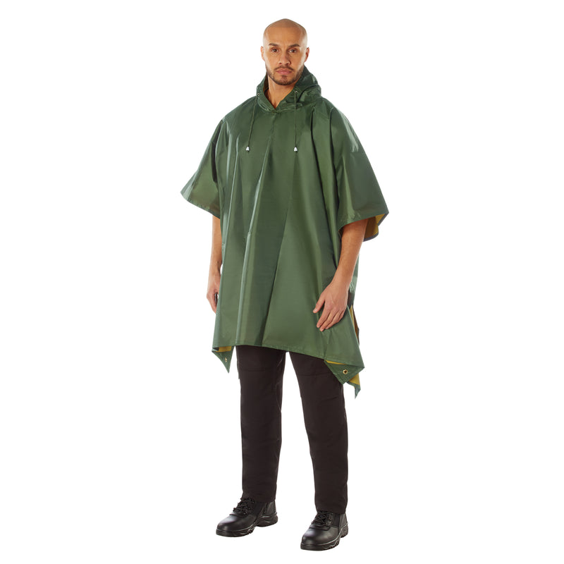 Rothco Reversible Rubberized Poncho | OD Green to Yellow