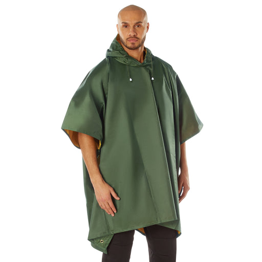 Rothco Reversible Rubberized Poncho | OD Green to Yellow