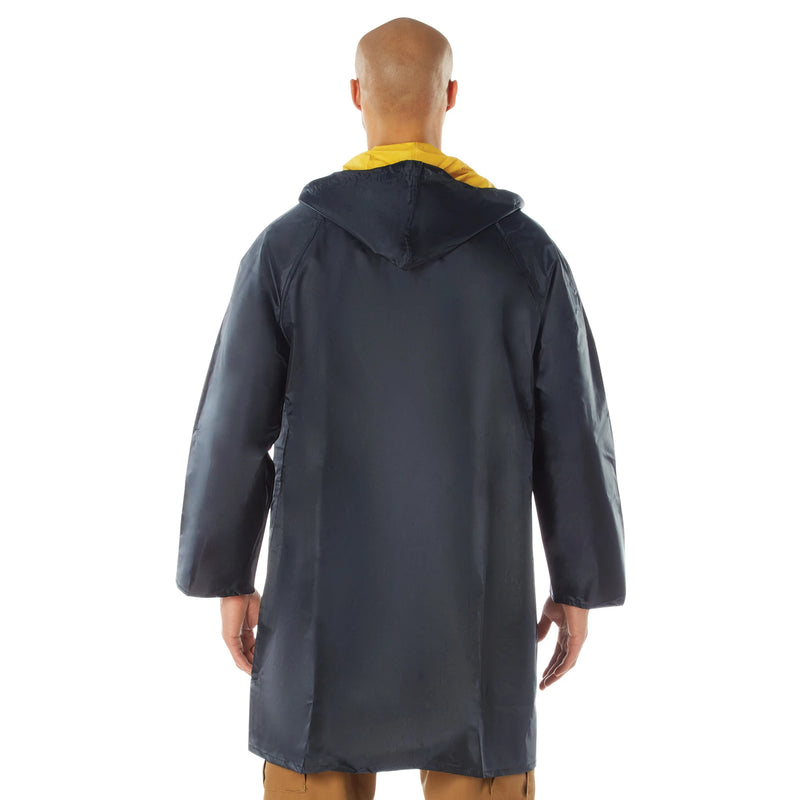 Rothco Reversible 3/4 Length Rain Parka in Navy Blue / Yellow, back view