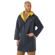 Rothco Reversible 3/4 Length Rain Parka in Navy Blue / Yellow, left side view