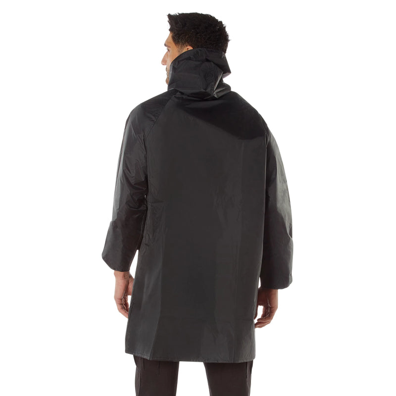 Rothco Reversible 3/4 Length Rain Parka in Black / Olive Drab, back view