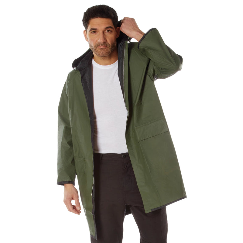 Rothco Reversible 3/4 Length Rain Parka in Black / Olive Drab, additional detail view