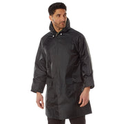 Rothco Reversible 3/4 Length Rain Parka in Black / Olive Drab, left side view