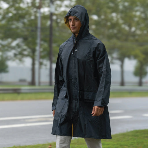 Rothco Reversible 3/4 Length Rain Parka in Black / Olive Drab, hooded water-resistant rain coat