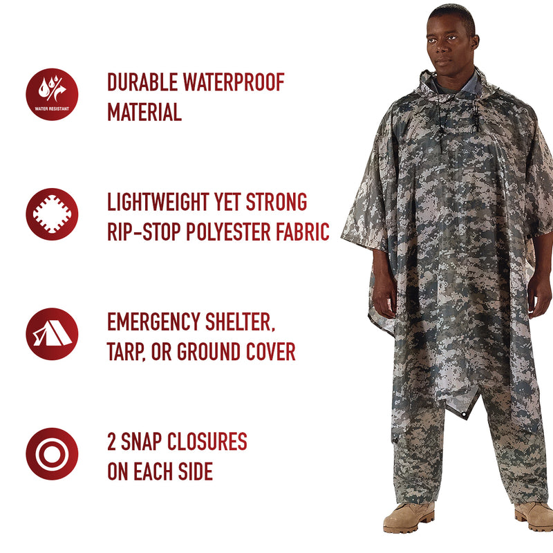 Rothco G.I. Type Rip-Stop Poncho | Waterproof Shelter Tarp