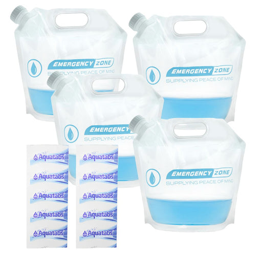 4-Pack Ultralight Water Pouches (4L) + 20 Aquatabs Water Purification Kit