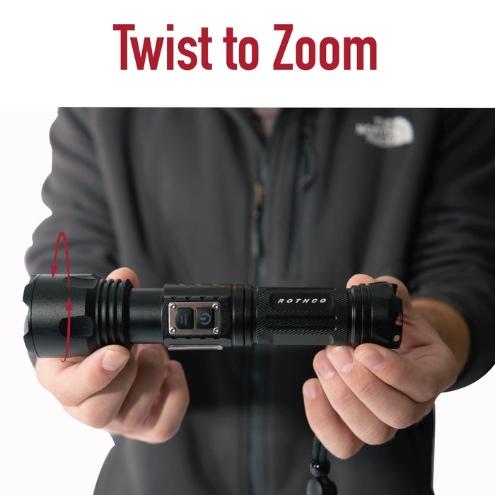 Rothco 2000 Lumen Tactical Flashlight – USB-C Rechargeable, 9 Modes