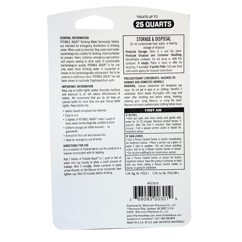 Potable Aqua Water Purification Tablets | Made In USA