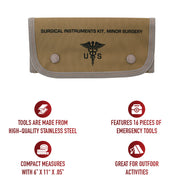 Rothco 16-Piece Surgical Kit | Stainless Steel Medical Tools