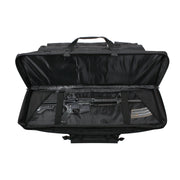 Black tactical rifle case with a rifle inside on a white background