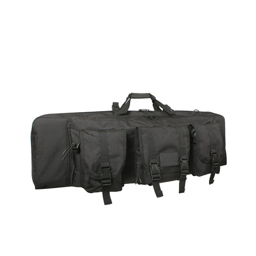 Black tactical rifle bag with multiple pockets and straps on a white background, featuring the Rothco logo.