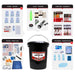 Guardian Survival Bucket Kit for 4 People Collection of survival kit components including food, water, light, communication, shelter, warmth, tools, first aid, and hygiene on a white background.