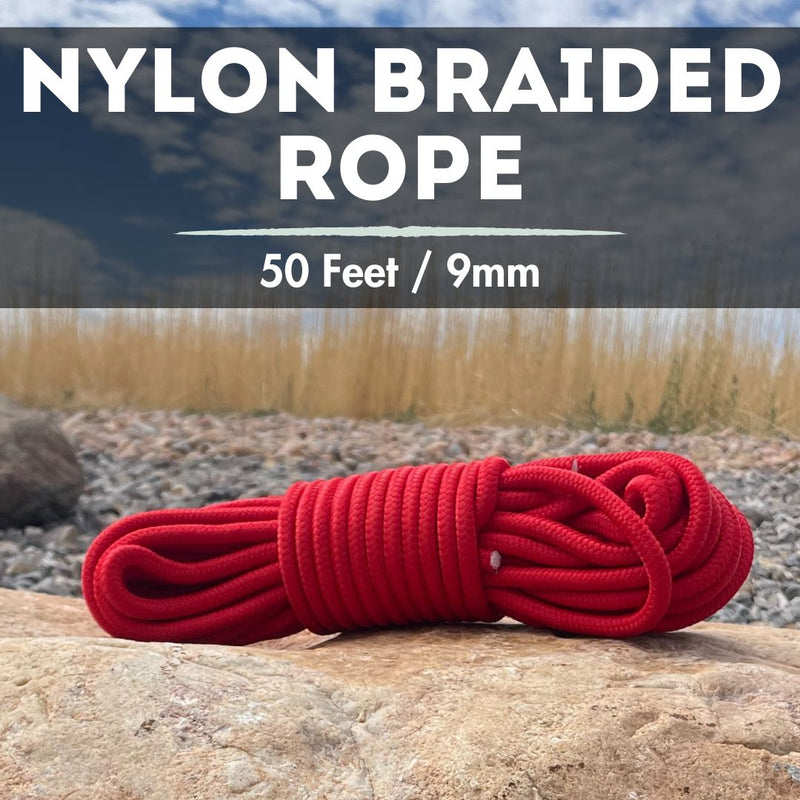 9mm x 50' Nylon Braided Utility Rope – Multi-Purpose Camping Cord
