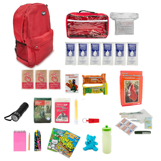 Emergency Zone Keep-Me-Safe children's 72-hour survival kit, red backpack