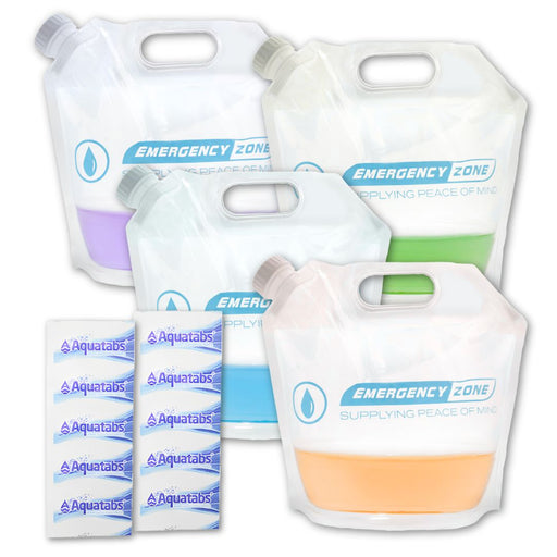 Emergency Zone 4L water pouches, 4-pack, with Aquatabs