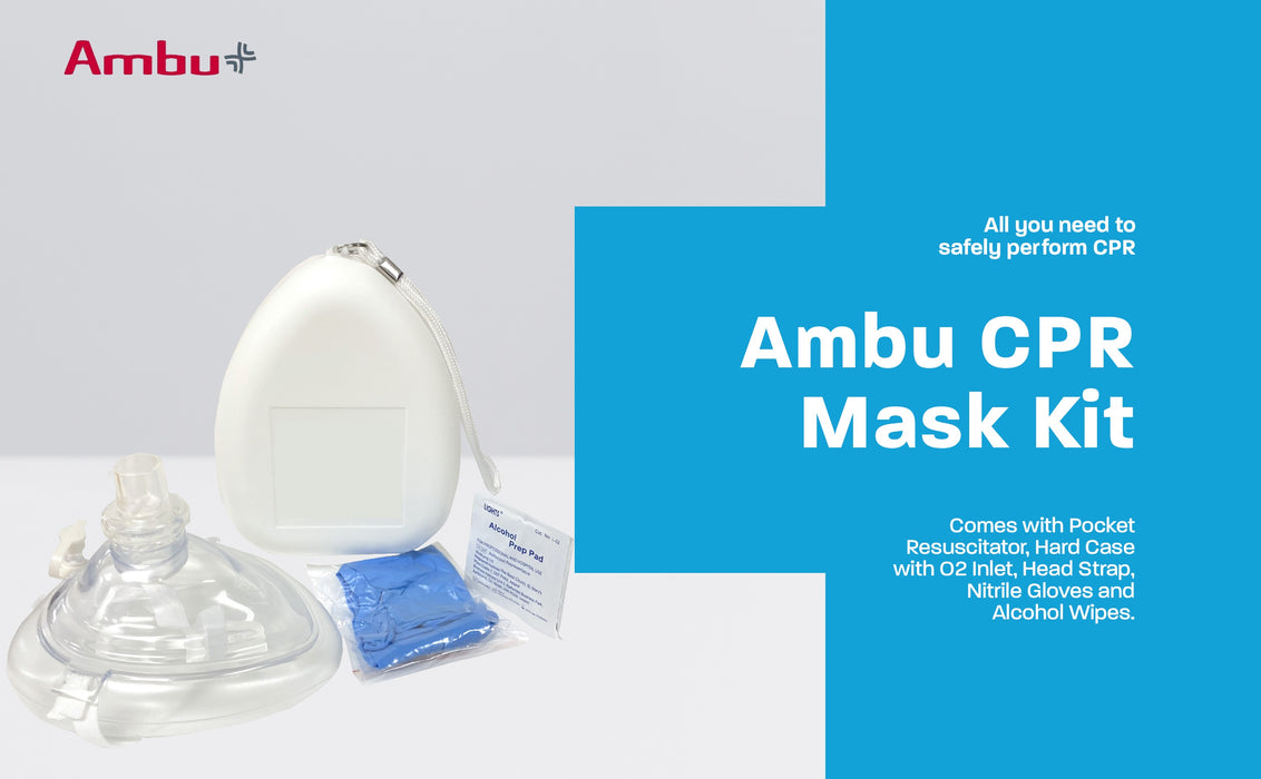 Ambu CPR Mask With O2 Inlet, Headstrap, Gloves, And Wipes, Blank No Logo