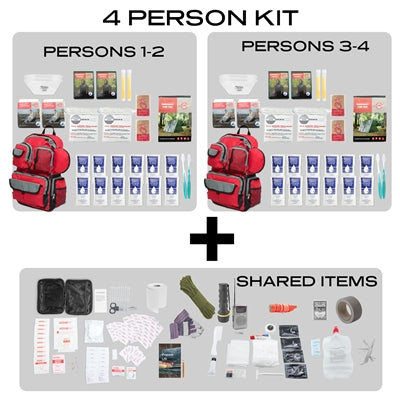 4 Person Family Prep Survival Kit Go-Bag 72 Hour - Emergency Zone